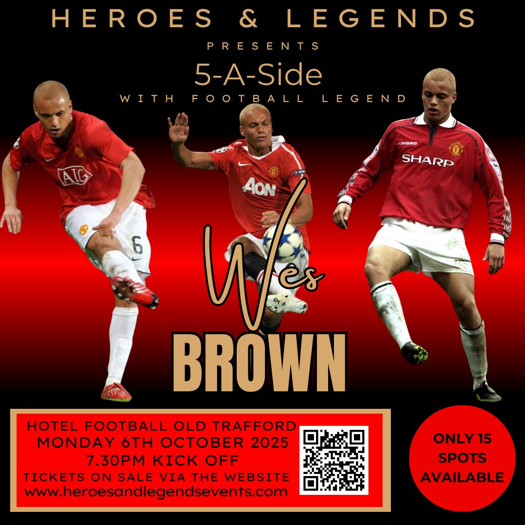 Heroes_Legends3's tweet photo. Did you know Wes Brown made more appearances for Manchester United than Eric Cantona? 💪
Meet the man himself this October at our exclusive 5-a-side!
#WesBrown #FootballTrivia #LegendsLive https://t.co/6KZTZT7spN