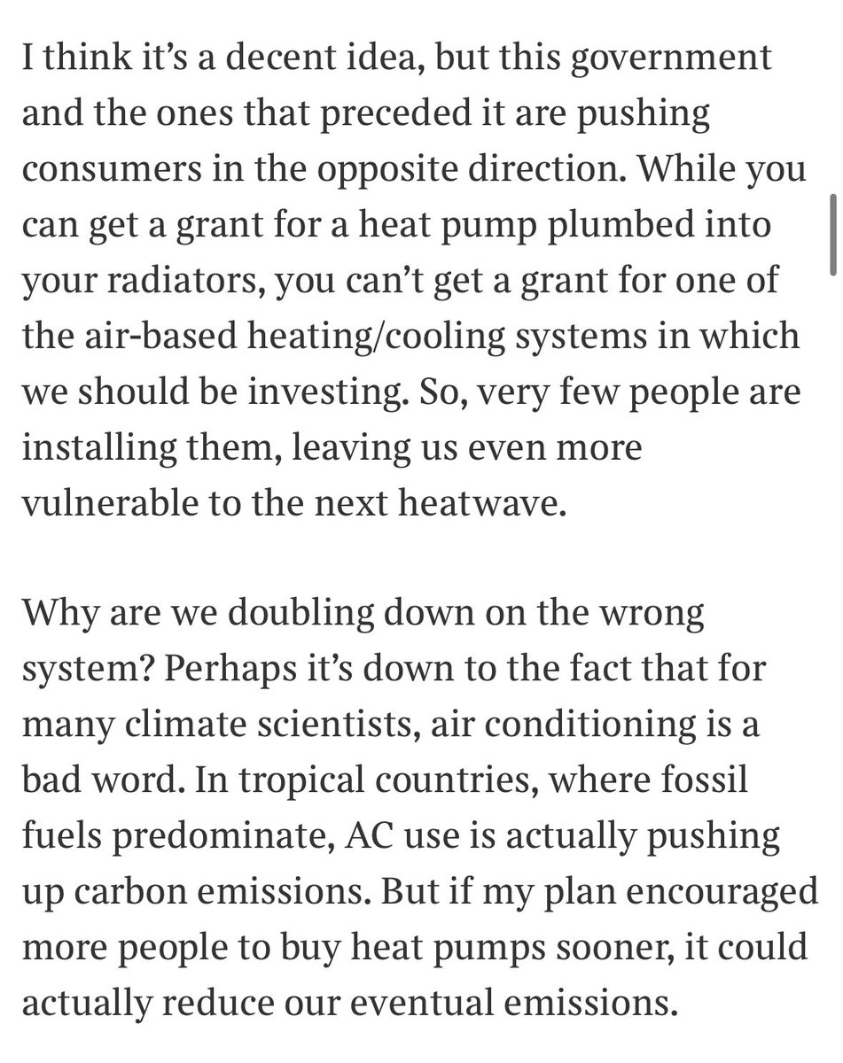 🔥On steaming hot days like today it's worth recalling that the UK govt's heat pump scheme is actively pushing people away from investing in green heating systems that also do air conditioning.
It's one of the most baffling blind spots in policy...
From a recent column👇