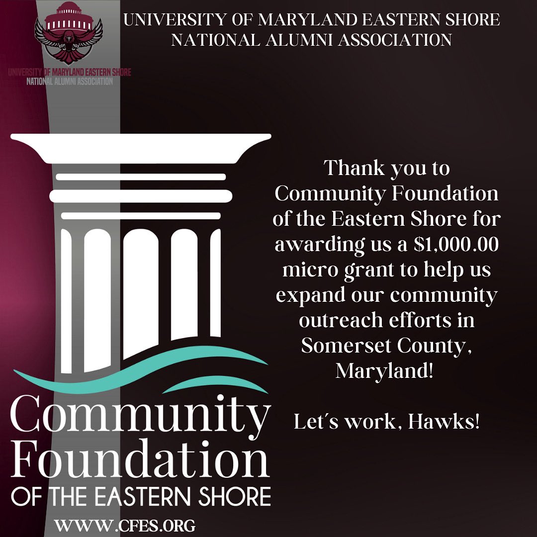 UMES National Alumni Association, Inc. (@umesnaa) on Twitter photo So happy to welcome <a href="/cfesnonprofit/">Community Foundation</a> as a partner!!! The grant award will help us to strengthen our community outreach efforts in Somerset County, Maryland. Stay tuned. So happy to welcome <a href="/cfesnonprofit/">Community Foundation</a> as a partner!!! The grant award will help us to strengthen our community outreach efforts in Somerset County, Maryland. Stay tuned.
