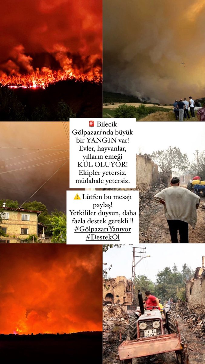 Çok büyük yangın var; personel sayısı yetersiz, araç sayısı yetersiz. Destek gerekiyor.

Sakarya-Bilecik-Gölpazarı yanıyor, kimse görmüyor.

#yangın