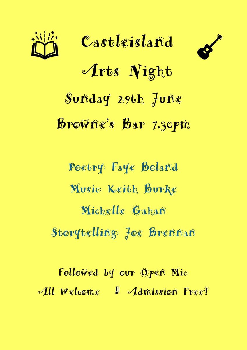 Tanya Farrelly (@tanyafarrelly) on Twitter photo We have a super evening's entertainment for you tomorrow. Two fab musicians as well as poetry and stories. And guess what? It's free. Do come along. We'd love to see you. <a href="/KerryCoArts/">Kerry County Arts</a> <a href="/castleisland_c/">Castleisland Chamber Alliance</a> @castleislandtown <a href="/castleisland_c/">Castleisland Chamber Alliance</a> #kerry #music #poetry #stories #openmic We have a super evening's entertainment for you tomorrow. Two fab musicians as well as poetry and stories. And guess what? It's free. Do come along. We'd love to see you. <a href="/KerryCoArts/">Kerry County Arts</a> <a href="/castleisland_c/">Castleisland Chamber Alliance</a> @castleislandtown <a href="/castleisland_c/">Castleisland Chamber Alliance</a> #kerry #music #poetry #stories #openmic
