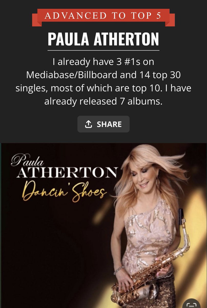 I have advanced to Top 5!  Thank you for your help!  You can vote every day!
Thanks so much!!!🙏❤️

tophitmaker.org/2025/paula-ath…

#myppk #womeninjazz # Tophitmaker