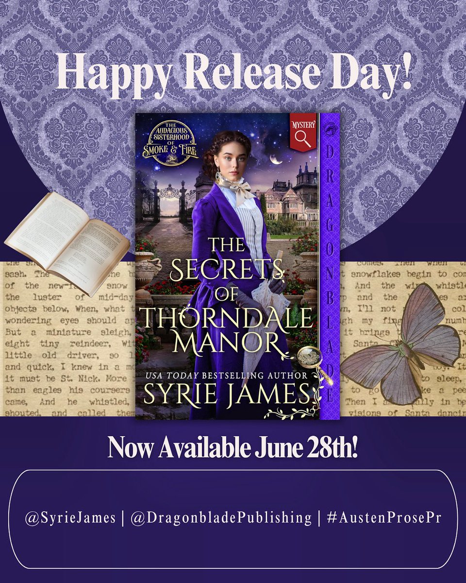 Melissasbooks1's tweet photo. Happy Release Day @SyrieJames https://t.co/Yve8T41tsg Now available here: https://t.co/e8KBTuZuwO #thesecretsofthorndalemanor #theaudacioussisterhoodofsmokeandfire #syriejames #bookstagram #newbooks #bookrecommendations #booktour #historicalmystery #cozymystery #austenprosepr https://t.co/8k8UwZrTny