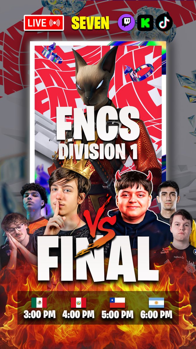 2da semana de la FNCS y tendremos nuevamente una INCREBLE pelea de SPOT entre Peterbot vs Pollo en #Fortnite - Quien dominara? los leo. 
🔴Live en 
Kick: kick.com/seven-10
Twitch: twitch.tv/seventtv10
Tiktok : tiktok.com/@seventv.10