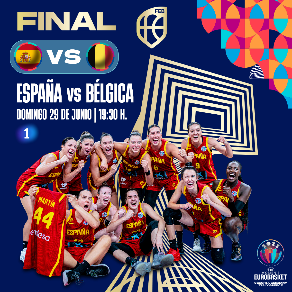 𝐇𝐎𝐘 𝐉𝐔𝐆𝐀𝐌𝐎𝐒 𝐔𝐍𝐀 𝐅𝐈𝐍𝐀𝐋 𝐄𝐔𝐑𝐎𝐏𝐄𝐀

🏆 Final #EuroBasketWomen
🇪🇸🆚🇧🇪
⏰ 19:30 horas
📌 Estadio de la Paz y la Amistad
📺 <a href="/La1_tve/">La 1</a> | <a href="/courtside1891/">Courtside 1891</a> 

#LaFamilia #SomosEquipo