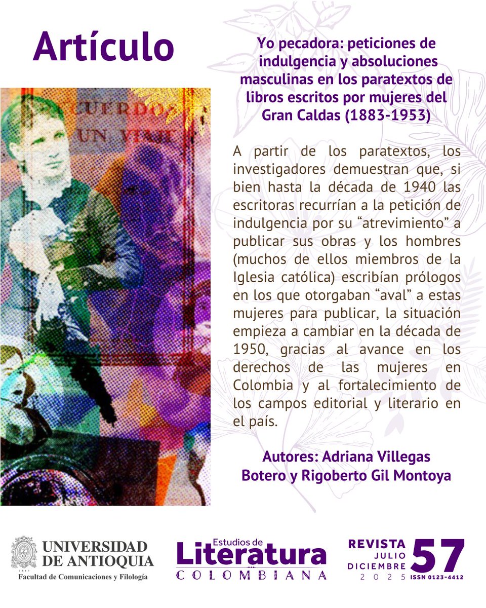 rigoroso66's tweet photo. Ya está en circulación la revista No. 57 de Estudios de Literatura Colombiana de la Universidad de Antioquia. Allí encontrarán un artículo que escribimos con la profesora Adriana Villegas Botero: https://t.co/98wly3iknw