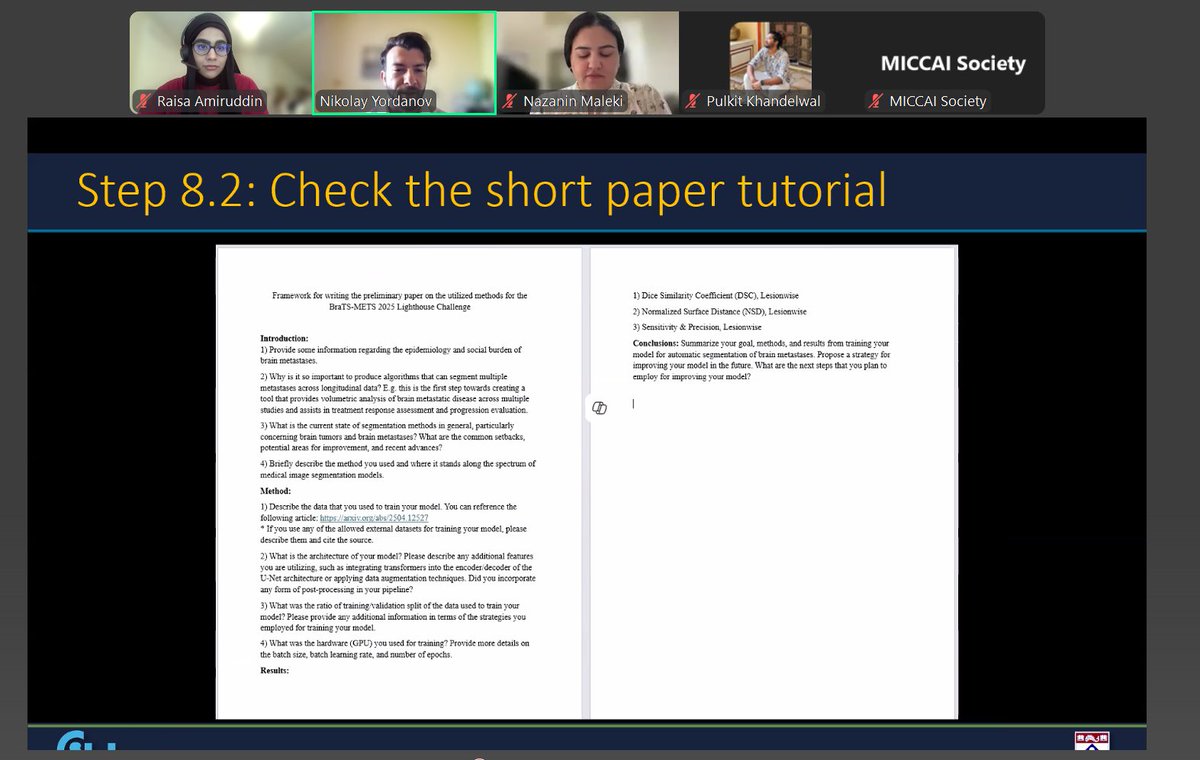 BraTS_Education's tweet photo. @RMiccai @MICCAI_Society
Wonderful to join the RISE summer program to discuss the BraTS Lighthouse Challenge! @MariamAboian @MalekiNazanin @RaisaAmiruddin @NickJordanov 
Submit your algorithms and short papers. Go to MICCAI'25!

Want to learn how? Join our workshop tomorrow! https://t.co/jIeBRANkzu