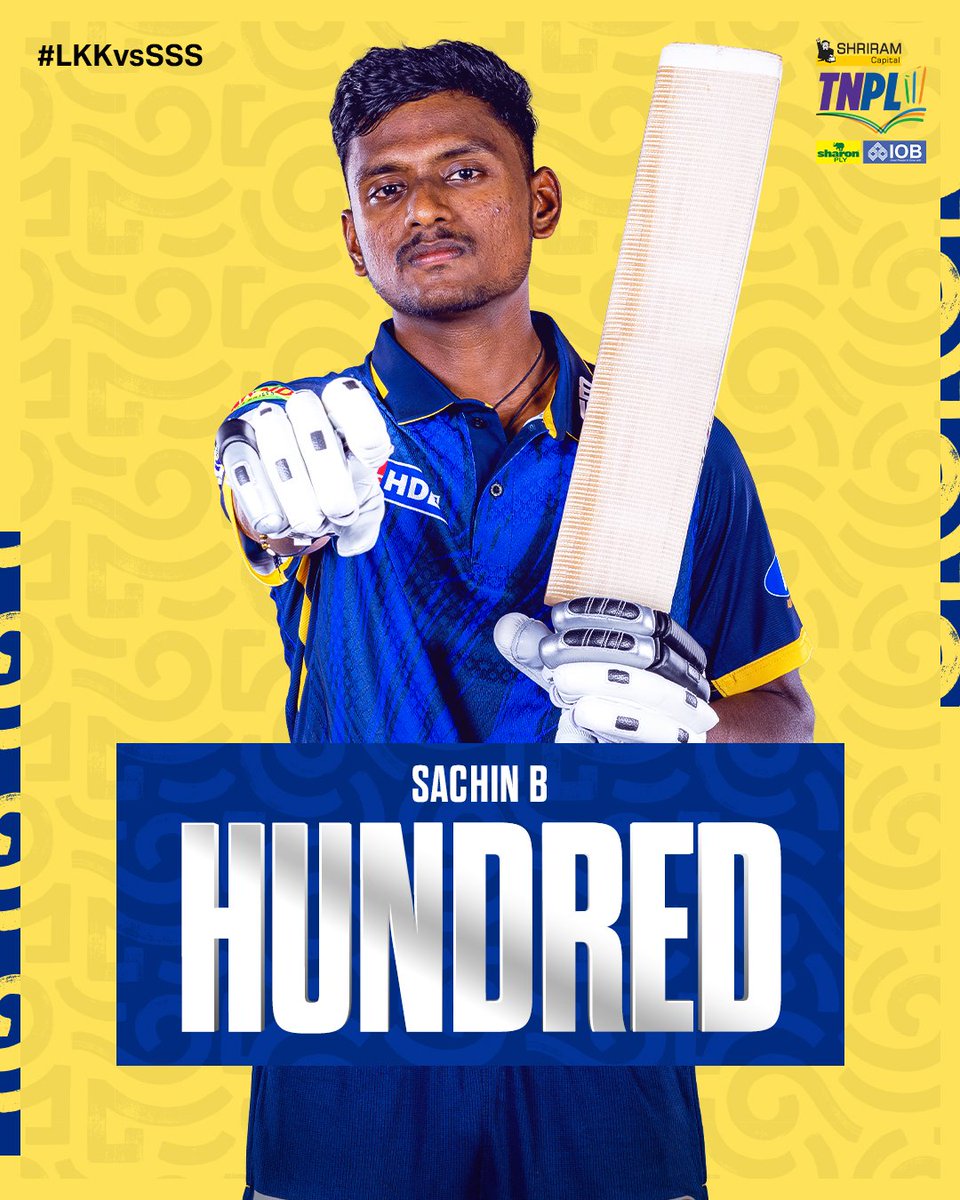 TNPremierLeague's tweet photo. Sachin B brings up the season’s first 1️⃣0️⃣0️⃣ in style! 💥

#LKKvsSSS #TNPL #TNPL2025 #NammaOoruNammaGethu https://t.co/VQgKXXIC0t