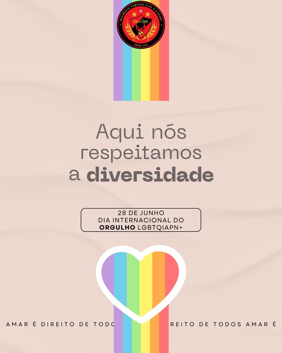 Orgulho é o direito de existir com liberdade.
No Elas e o Sport, respeitamos e atuamos por um mundo mais inclusivo e igualitário.
Hoje e sempre, reafirmamos nosso compromisso com aquilo que nos fortalece: a diversidade. 🏳️‍🌈🏳️‍⚧️❤️🖤

#ElasEoSport