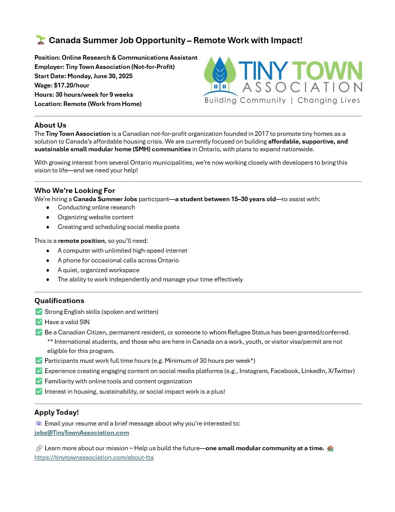 tinytownassoc's tweet photo. We're hiring a Canada Summer Jobs participant—a student between 15–30 years old—to assist with:
- Conducting online research
- Organizing website content
- Creating and scheduling social media posts
See flyer for more details https://t.co/1Awo4FY5J1