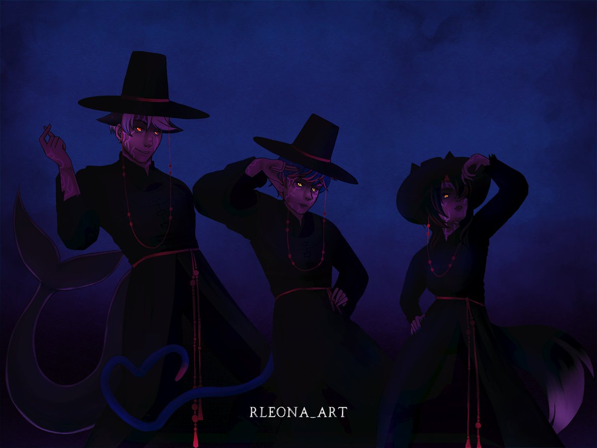 Temos as Purple Blood de Huntrix, nada +justo ter os Amaldiçoados de Saja Boys muahahahahaha &gt;:3

#tiveart #RONARTS #Desenheeiris