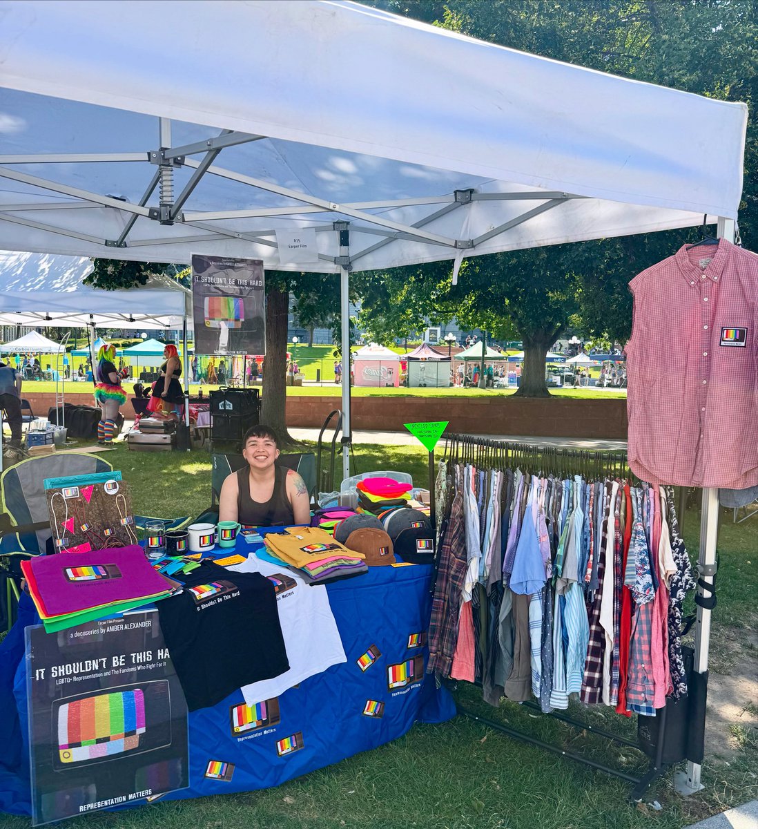 earperfilm's tweet photo. All set up and ready to sell sell sell!!! Let’s get this doc finished!!! #PrideMonth #RepresentationMatters https://t.co/4ELYLUqF0q