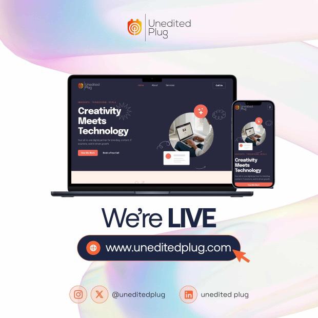 UneditedPlug's tweet photo. We’re now LIVE at https://t.co/m7DM2siQu6! 🥳🚀

Unedited Plug is your creative &amp; digital agency for bold branding, and strategic marketing.

✅ Social Media Management
✅ Website Design
✅ Branding &amp; Content Creation
✅ Digital Ads &amp; More https://t.co/QslO7ZNANo