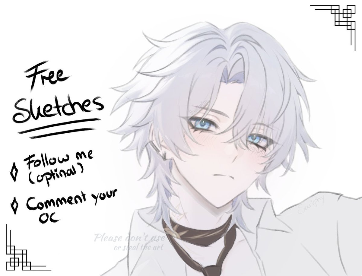 Aczures's tweet image. FREE SKETCHES! ✨

Want to draw 2-3 more art pieces in this style, to get some practice in with the soft brush! 

Just drop your OC/Vtuber design below &amp;amp; I pick a few!
I can draw both humanoid &amp;amp; furry &amp;gt;"&amp;lt;

Reposting is appreciated!

#artmoots #sketch