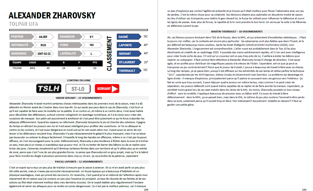 Toutsurlehockey.com (@toutsurlehockey) on Twitter photo Alexander Zharovsky, choix de 2e ronde des <a href="/CanadiensMTL/">Canadiens Montréal</a> !
Tiré du Guide 2025 du TSLH Espoirs Alexander Zharovsky, choix de 2e ronde des <a href="/CanadiensMTL/">Canadiens Montréal</a> !
Tiré du Guide 2025 du TSLH Espoirs