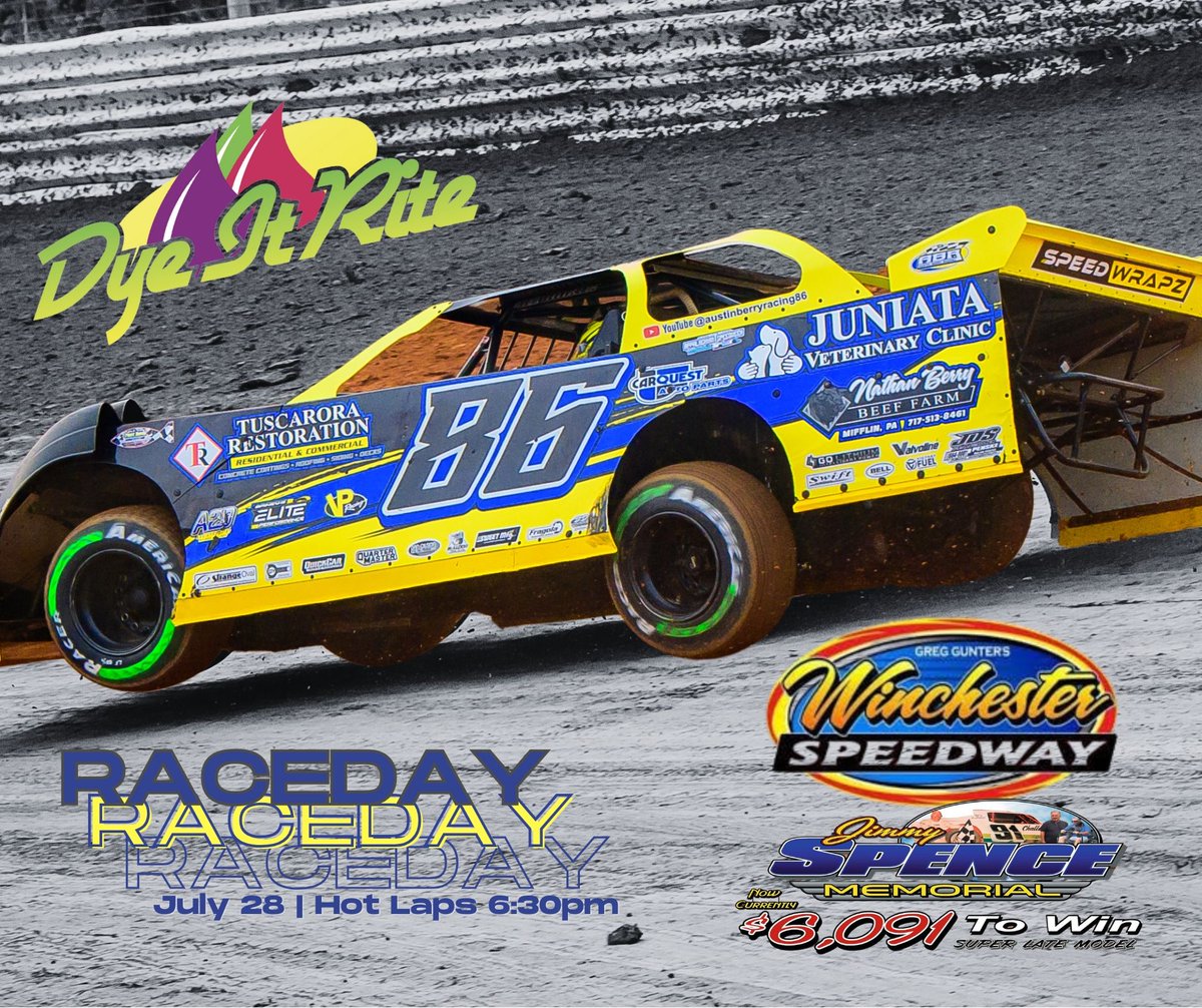RACEDAY at Winchester VA Speedway for the Spence Memorial!

Our partner of the night is Dye It Rite!  We appreciate their support!  Check them out and give them your support when you can!