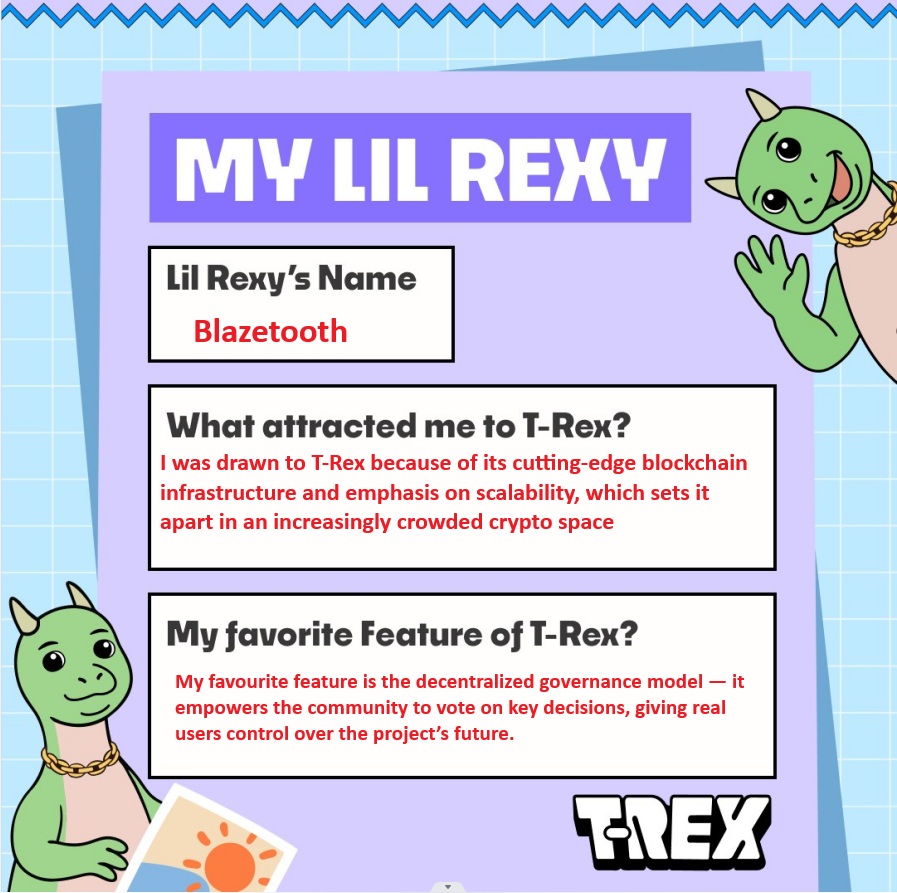 Meet my Lil Rexy, Blazetooth CUTE LITTLE COMAPNION FOR ME always  #MyLilRexy &amp;
<a href="/TREX_chain/">T-REX 🦖</a>