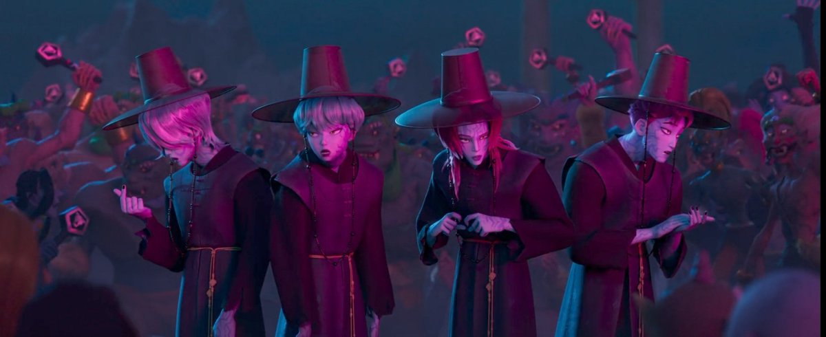 youandialsoexo's tweet photo. This demon guy saying admiringly  "they're just like us" hit me hard in a way bc after all these years of humiliation n failure, one of ur OWN KIND achieved and bring HOPE to ur world. Seeing these demons happy made me happy too ngl lol😭😭

#KPOPDEMONHUNTERS #sajaboys https://t.co/oLVJobYzke
