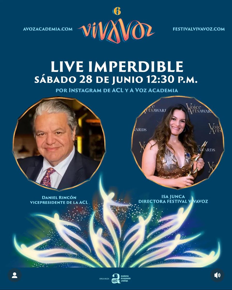 #YoSoyACL Hoy tenemos un #live imperdible con Daniel Rincón, vicepresidente de la ACL, e Isa Junca, directora del Festival #VivaVoz2025 y de #AVozAcademia para hablar de este evento que tendrá lugar del 1° al 10 de septiembre de 2025 en Bogotá. Nos vemos en Instagram @aclcolombia