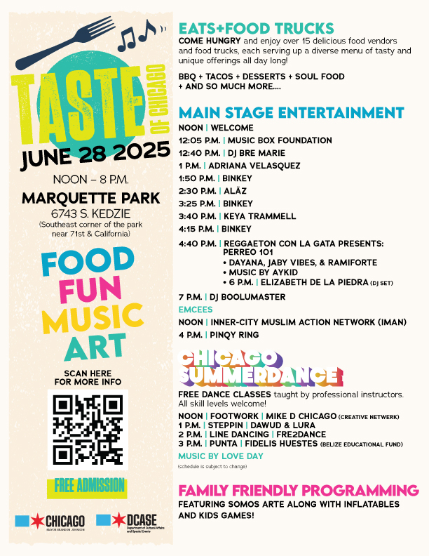 Today's the day -- #TasteOfChicago Marquette Park is happening NOW until 8 p.m. We've got over 20 food vendors, music, free dance lessons and more, so don't miss it!