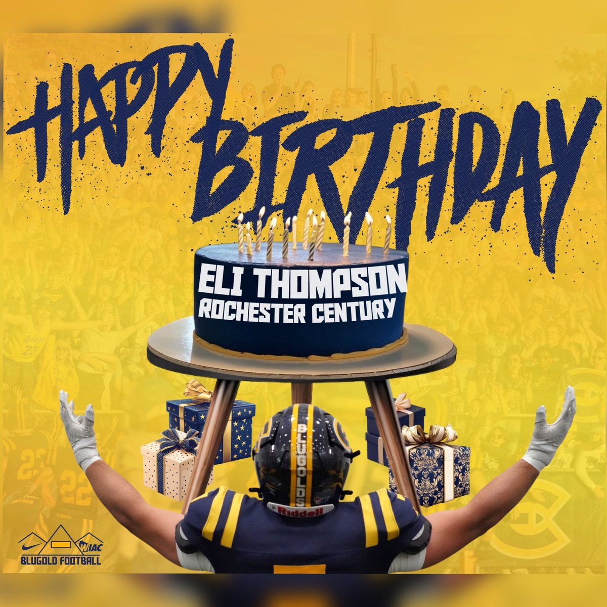 UWECFootball's tweet image. A big HBD to WR @elithomp30!!!
Make it a great one, Eli!
#ROLLGOLDS x #CTM