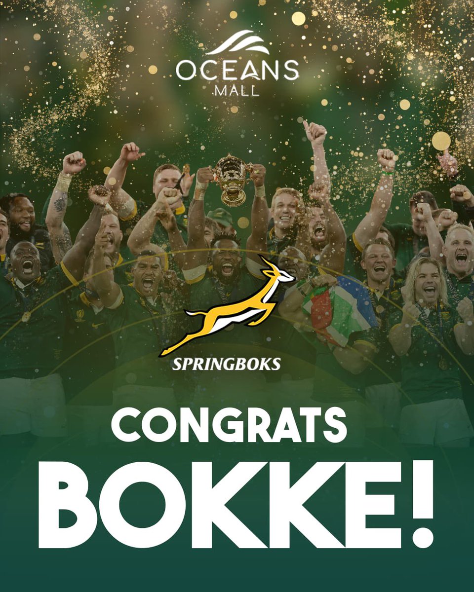 OceansMallSA's tweet image. 🎉 CONGRATULATIONS SPRINGBOKS! 🇿🇦💚 Go Bokke!
The Green & Gold dominated at DHL Stadium with a convincing 54–7 win over the Barbarians — showing off their trademark power, precision, & flair.
#GoBokke #Springboks #BoksVsBarbarians #StrongerTogether #ProudlySouthAfrican #Umhlanga