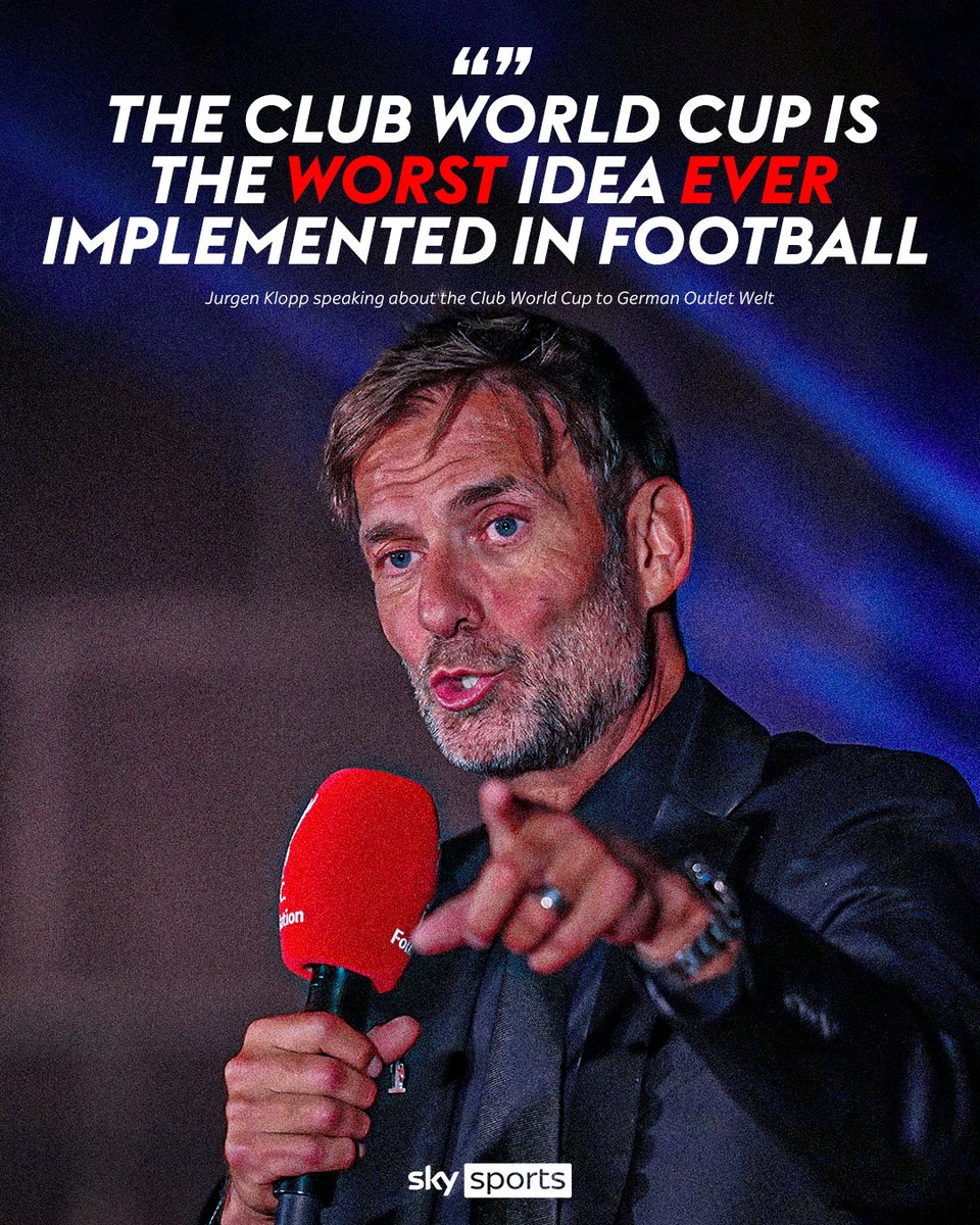 SkyFootball's tweet photo. Jurgen Klopp has labelled the expanded Club World Cup the "worst idea ever implemented in football" due to its impact on player workload and recovery time 💬 https://t.co/uSlWocrXQt