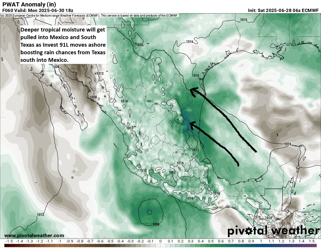 Let's talk about Invest 91L in the Bay of Campeche that has a very narrow window to develop this weekend. We also touch on Invest 95E in the Pacific which will scrape much of Mexico's west coast. That and some more today: theeyewall.com/could-we-sneak…
