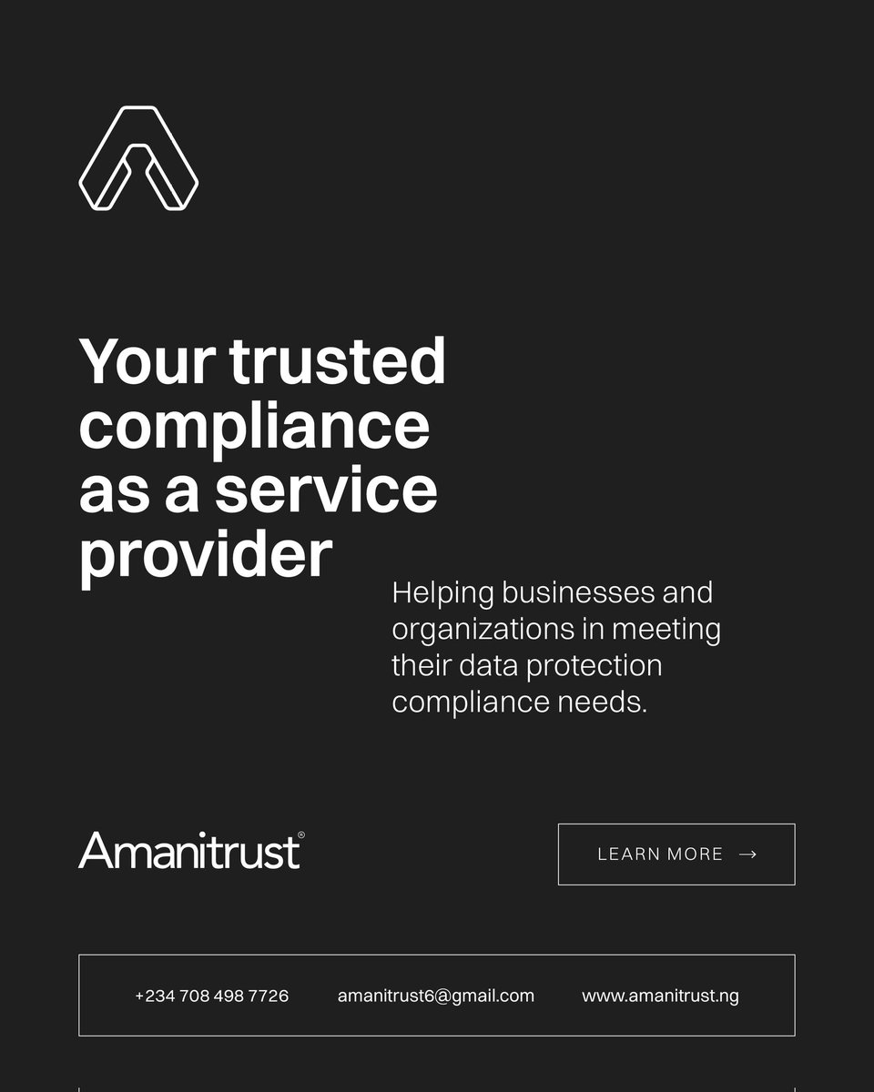 Amanitrust_ng's tweet photo. Compliance as a service. Trusted. Affordable. Efficient.

Amanitrust helps your business meet NDPA regulations with ease.

💼 Partner with us today.

#NDPA #DataCompliance #CompliancePartner #Amanitrust https://t.co/lTxAu1ezVn