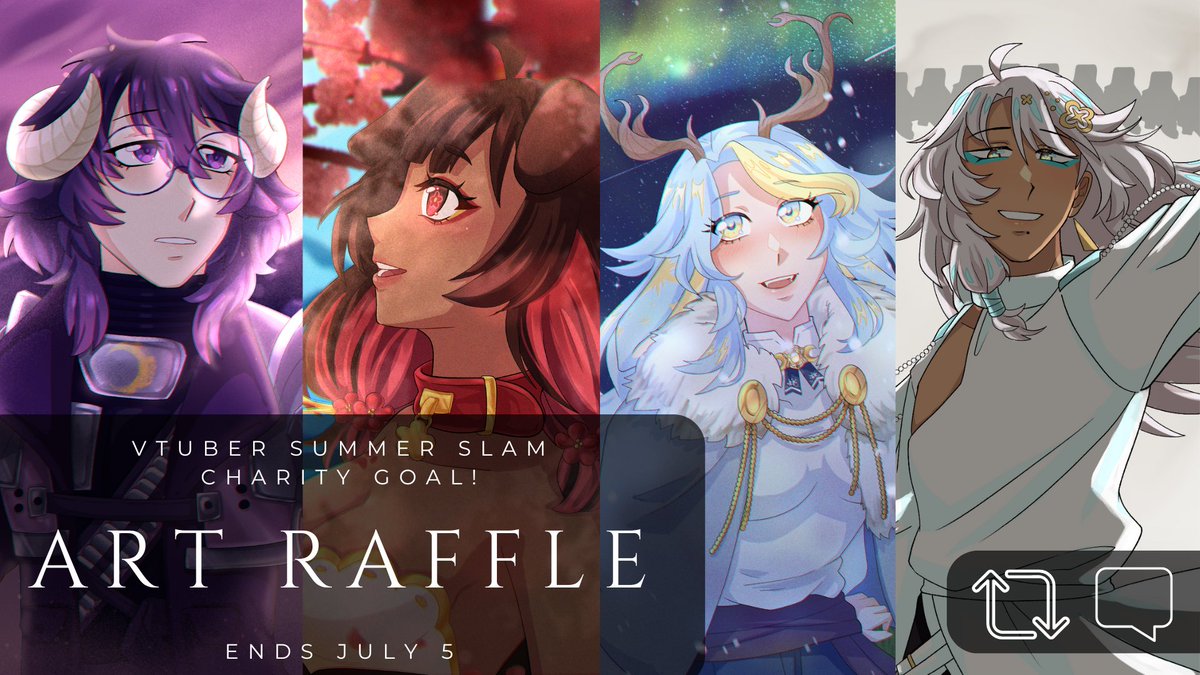 we hit the charity goal for all incentives for the #VTuberSS2025 so here's the art raffle!!

You don't have to follow to enter (but it would be really cool if you did), just 🔁 and 🗨️ the png of your character and 1 random person will win a bust up illustration with a simple bg~!