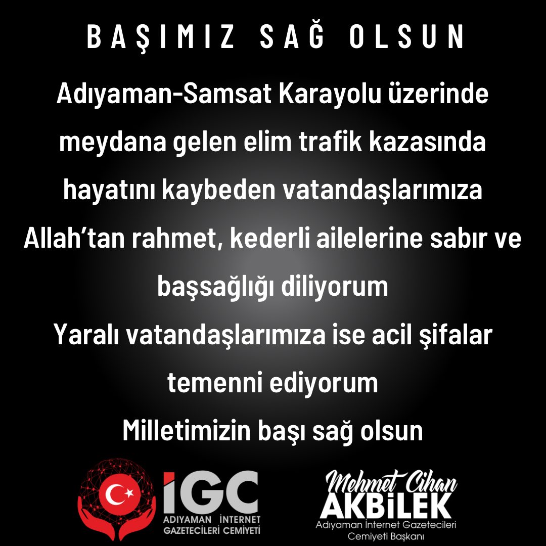 Başsağlığı.. Adıyaman’da, otomobil ile hafif ticari aracın kafa kafaya çarpışması sonucu 4 kişi öldü, 1 kişi yaralandı.
#Adıyaman #samsat