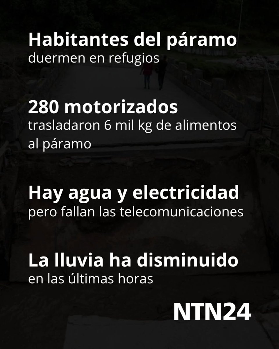 BALANCE y CONTROL de DAÑOS: 
Mérida, cerrada carretera trasandina; Táchira y Trujillo. 
8.826 familias afectadas. 
25 puentes caídos. 
Habitantes del Páramo duermen en refugios. 
Hay fallas de comunicaciones. 
Las lluvias han bajado. 
280 motorizados llevaron 6MIL Kg de alimento.