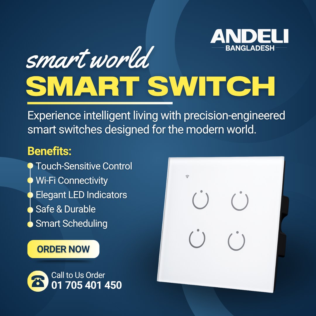 andelibdx's tweet image. Step into a smarter world with the Smart Touch Switch — where design meets innovation. Control your lights with elegance, ease, and efficiency. Perfect for modern homes and smart lifestyles.
#SmartSwitch #SmartHome #TouchSwitch #HomeAutomation #ModernLiving #WiFiSwitch