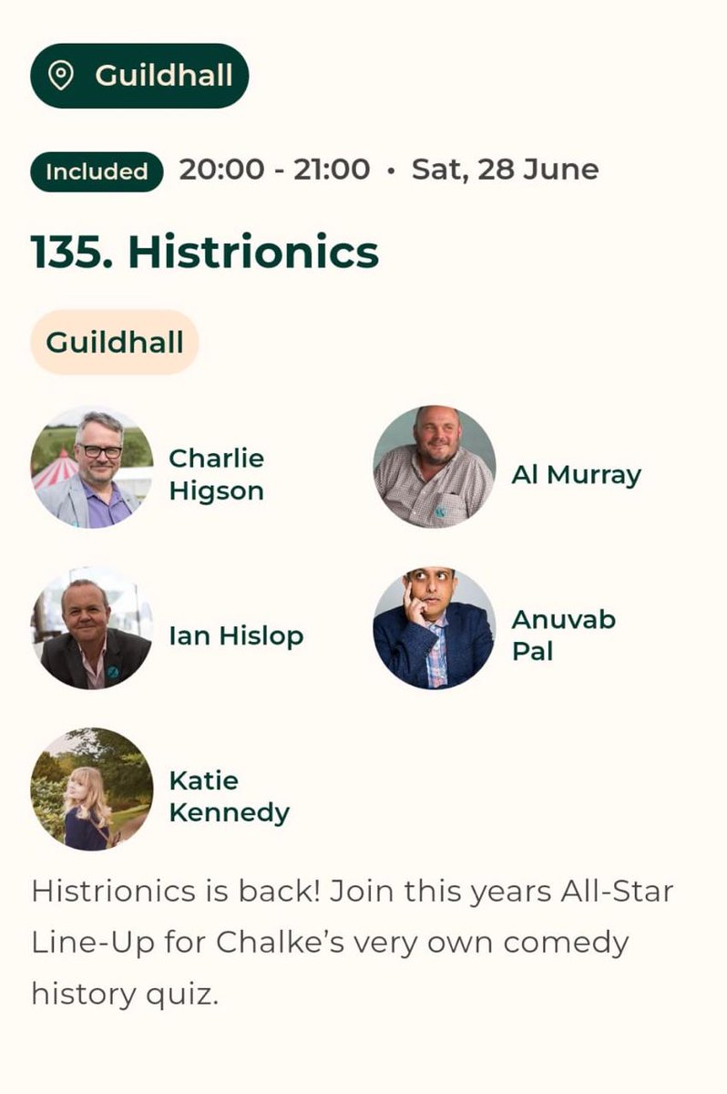 Delighted to be back at the Chalke History Festival on the Histrionics Panel 2025. Combines my two favourite things. History and silliness.