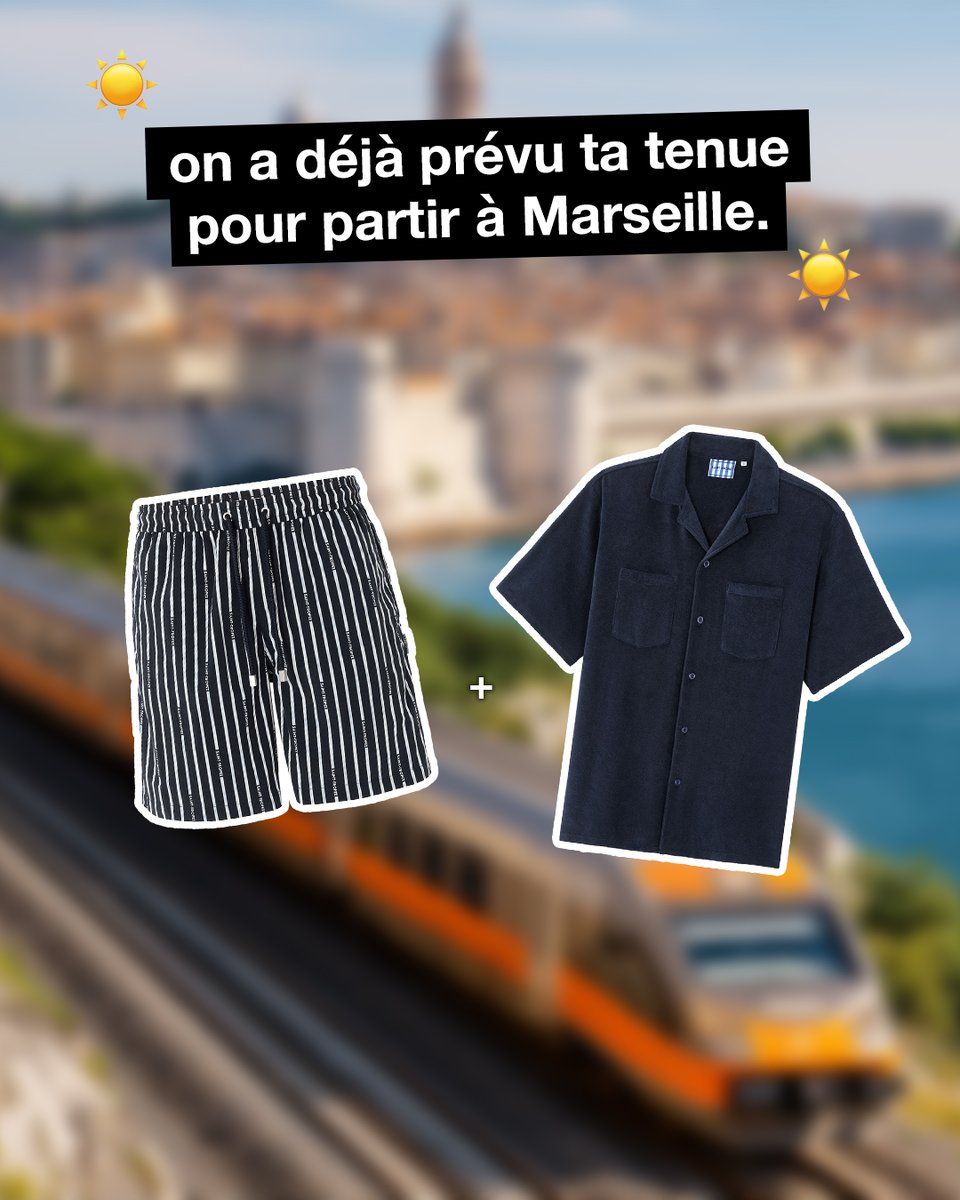 celio's tweet photo. [concours 3/3 👀] C’est pas la capitale, c’est marseille bébé.
Cette année les vacances c’est en avance ! On te fait gagner un troisième week-end pour toi et ton +1 à Marseille. 
📍 de Lyon à Marseille 🚆 
🗓️ départ le 26 juillet. 
Pour GAGNER ton week-end : 
👉 like ce post et tag ton binôme
👉 follow bien @celio