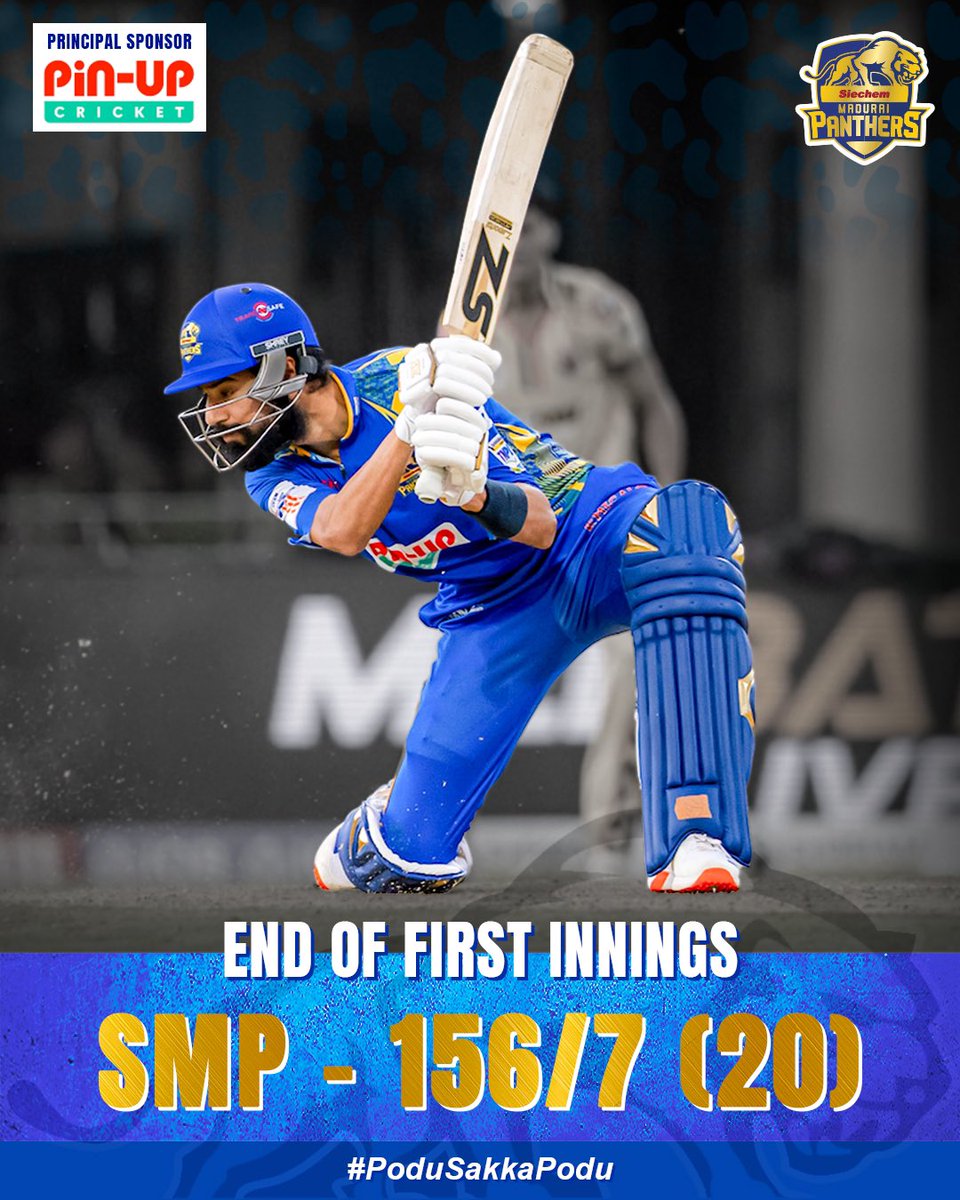 Solid finish by the boys! 156/7 after 20. Let’s defend it like Panthers 🐾

#SiechemMaduraiPanthers #PoduSakkaPodu #TNPL2025