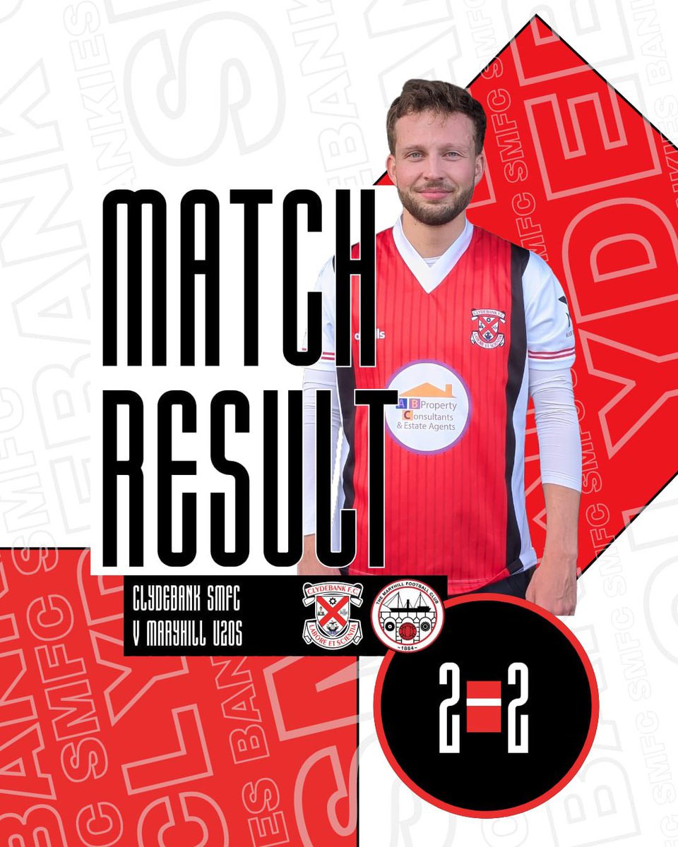 Clydebank SMFC (@clydebanksmfc) on Twitter photo Friendly result v @Maryhillfc20s
2-2
โฝ๏ธ Arbuckle
โฝ๏ธ Easton
๐
ฐ๏ธ R. Gibson
Good game vs a young side who tried to play football. Plenty positives and a good workout ๐๐ผ
<a href="/GlasCollegesFA/">Glasgow Colleges FA</a>
<a href="/ftsc0res/">fulltimesc0res</a>
<a href="/scottish_aff/">AmateurFixturesResultsSCO</a>
Sponsors
<a href="/abpropertyglas/">Alex McTurk</a>
ABC Mortgages
ISG Flooring
Mair Finance Friendly result v @Maryhillfc20s
2-2
โฝ๏ธ Arbuckle
โฝ๏ธ Easton
๐
ฐ๏ธ R. Gibson
Good game vs a young side who tried to play football. Plenty positives and a good workout ๐๐ผ
<a href="/GlasCollegesFA/">Glasgow Colleges FA</a>
<a href="/ftsc0res/">fulltimesc0res</a>
<a href="/scottish_aff/">AmateurFixturesResultsSCO</a>
Sponsors
<a href="/abpropertyglas/">Alex McTurk</a>
ABC Mortgages
ISG Flooring
Mair Finance