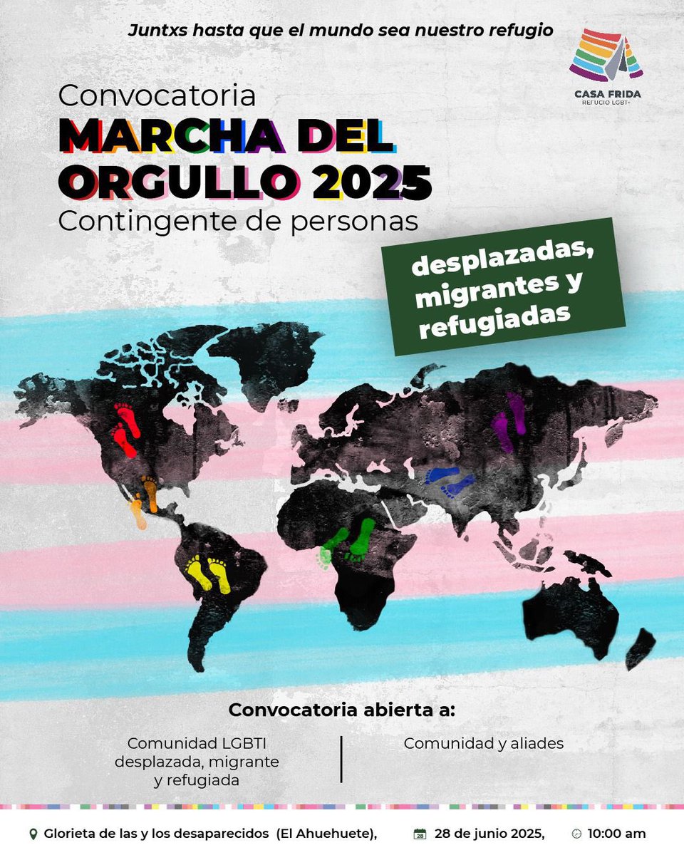 ¡Es hoy! Nos encontramos a partir de las 10:00 am en la Glorieta del Ahuehuete  sobre Av. Reforma - Ubica a las banderas: 🏳️‍🌈🏳️‍⚧️🇬🇹🇭🇳🇸🇻🇳🇮🇻🇪🇨🇺🇨🇴🇪🇨🇵🇸🇭🇹 y algunas con nuestro logo. Hoy el orgullo nos invade; de ser quien somos, sin importar nuestro origen.  Salimos puntuales 12:00 🕛