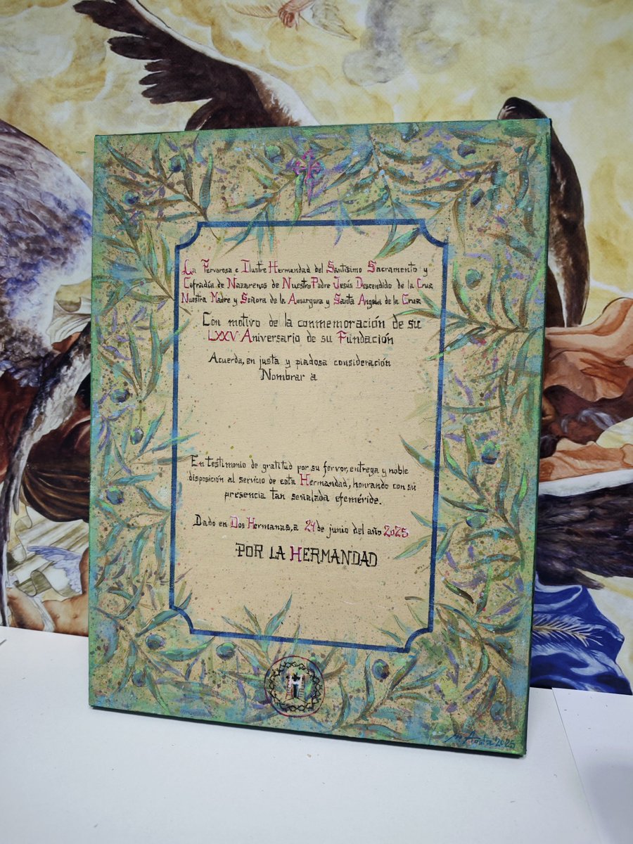 ➡️Orla realizada para el nombramiento  de la comisión del 75 aniversario fundacional de la <a href="/HdadAmarguraDH/">Hdad Amargura DH</a>. Diseño inspirado en los hermanos fundadores que desarrollaban su trabajo y vida en torno a la aceituna.