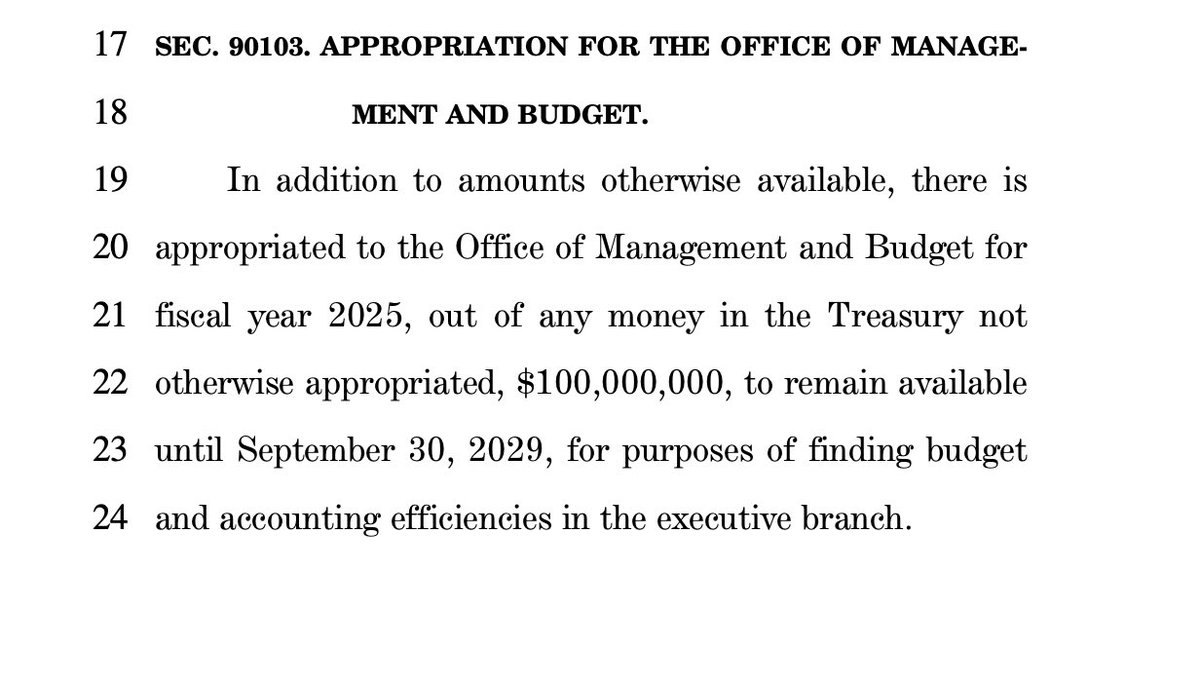 CatieEdmondson's tweet image. Senate reconciliation bill includes a $100M appropriation for OMB
