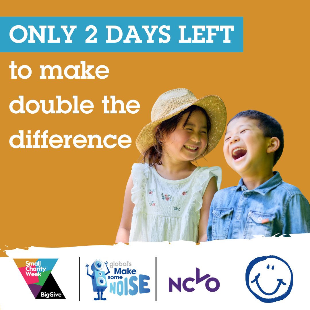 Only 2 days left to make double the difference for children's mental health! Donate before Monday at 5pm and your gift will be doubled: donate.biggive.org/campaign/a05WS…
<a href="/BigGive/">Big Give</a> <a href="/makenoise/">Global's Make Some Noise</a> <a href="/NCVO/">NCVO</a>
#SmallCharityWeek