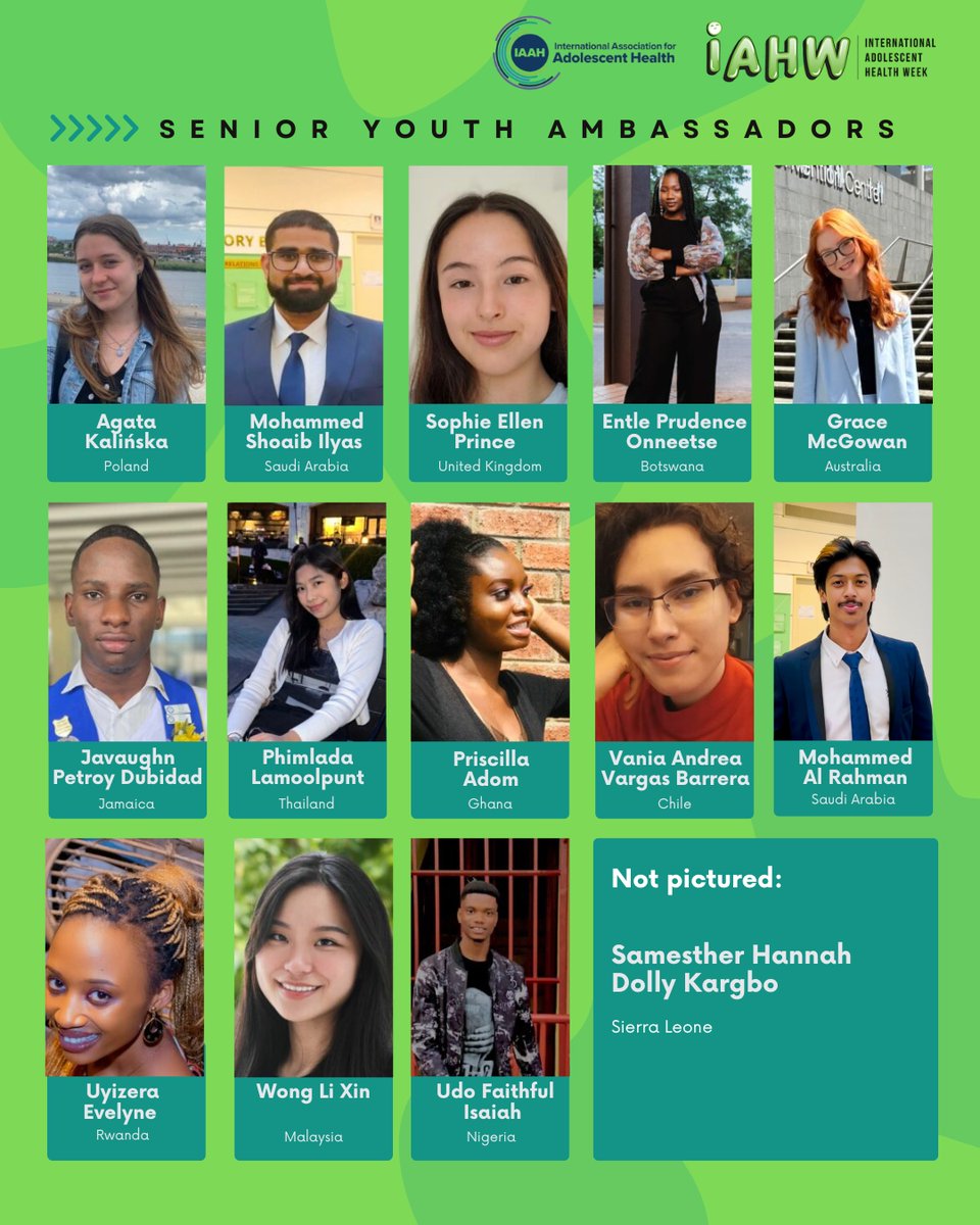 IAHW_IAAH's tweet image. Introducing our fantastic 2025 Senior Youth Ambassadors 
#iahw #iahw2025 #InternationAdolescentHealthWeek2025 #InternationalAdolescentHealthWeek