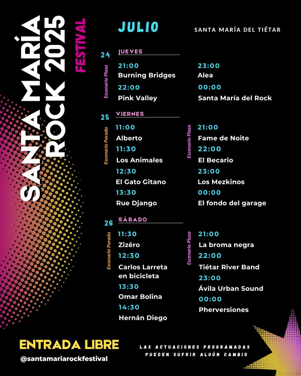 Anunciaros que el 26 de julio estaremos a las 21:00 h en el festival cultural de música y poesía  de Santa María de Tiétar en la sierra de Gredos @santamariarockfestival