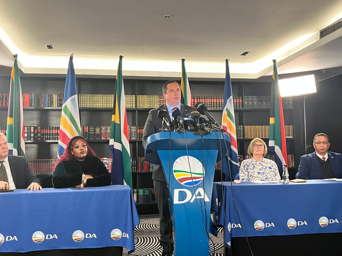 Our_DA's tweet photo. “My fellow South Africans, a year ago, the formation of the multiparty coalition known as the GNU filled our country with hope. It followed the decision by the people of South Africa to remove the outright majority that the African National Congress had held since the dawn of our democracy in 1994.” - @jsteenhuisen

#DApresser