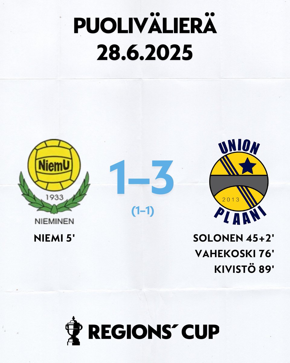 Union Plaani etenee Regions' Cupin välierään, jossa vastaan asettuu HIFK! 🏆🇫🇮

#RegionsCup #SuomenCup