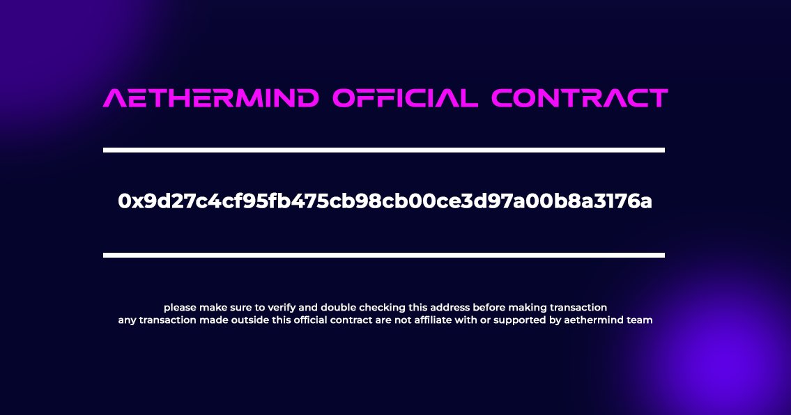Aetherminderc's tweet image. 📢 Official Contract Address Announcement

We’re excited to share the official contract address for the $AETHER token.

🔐 Verified Contract:
0x9d27c4cf95fb475cb98cb00ce3d97a00b8a3176a

✅ Please make sure to verify and double-check this address before making any transactions.
🚫…