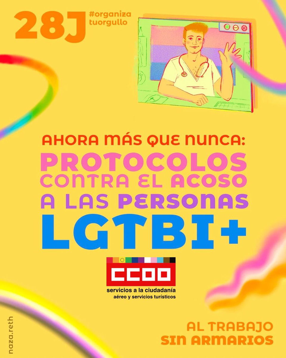 Hoy desde CCOO queremos avanzar en derechos de las personas LGTBI+🌈 y reforzar la defensa de la diversidad, las libertades y los derechos humanos.
➕ Medidas LGTBI+ en los convenios colectivos 
➕ Protocolos frente al acoso LGTBI+fóbico
➕ Combatiendo los discursos de odio ‼️
🏳️‍🌈