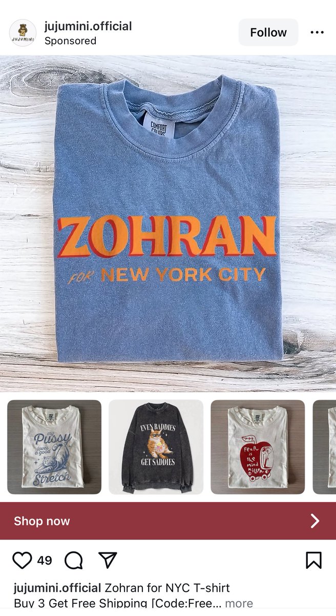 _Steve_Bennett's tweet image. The Zohran campaign has officially made it to copyright-infringing Instagram drop shippers.