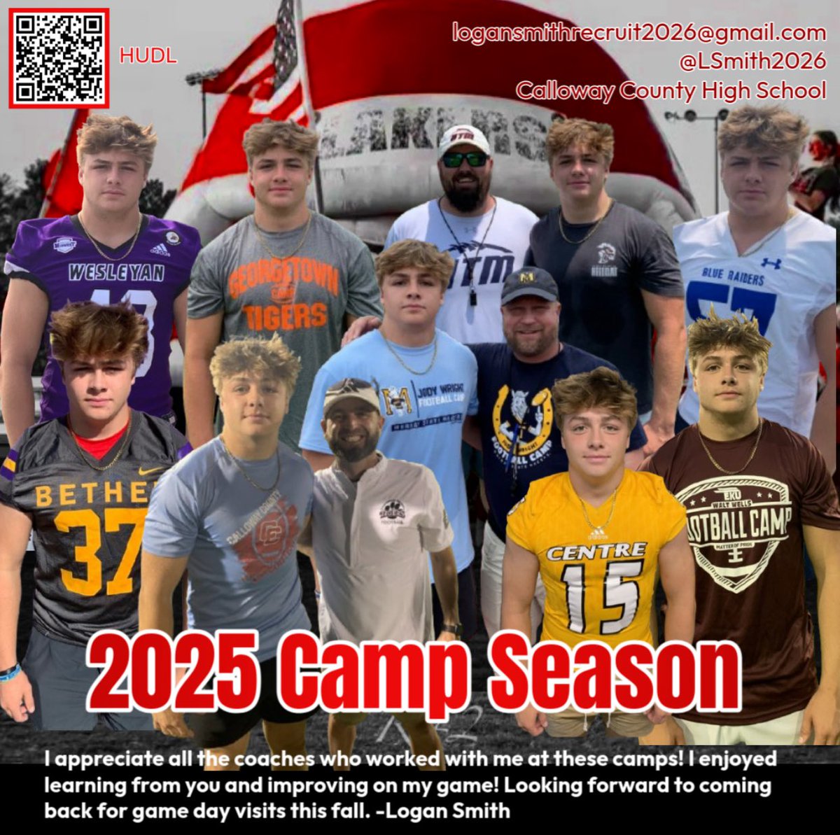 LSmith2026's tweet image. Great camp season! @Coach_PetersonB @Coach_Springer1 @JohnPerin @Coach_Harmon51 @CoachDGage @CoachDeckardLW @Coach_CotterLWC @thezjohnson_ _ @Cox83Caleb @CoachYoung41 @CoachStoutUTM @FBCoach_P @CoachBotkin @WrightJody @Coach_JoFo @CoachAtwood23 @CoachAndyFrye @CoachSimmons_CC