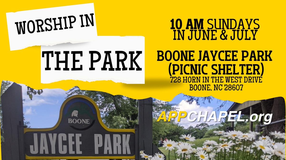 appchapel's tweet photo. Worship with us in the park this Sunday, and be sure to check out the upcoming Summer happenings at App Chapel https://t.co/Yc8GPQ9Dsh https://t.co/eUXl96HelU